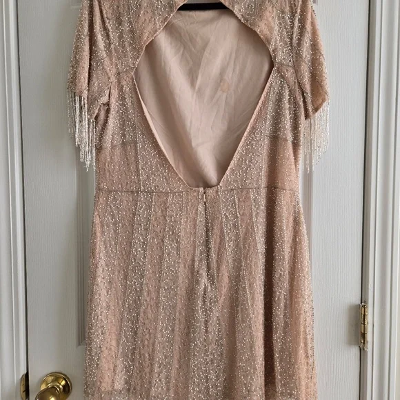 ASOS blush Nude Pink Silver Fringe Beaded Open Back Cocktail Party Mini Dress - Picture 5 of 11